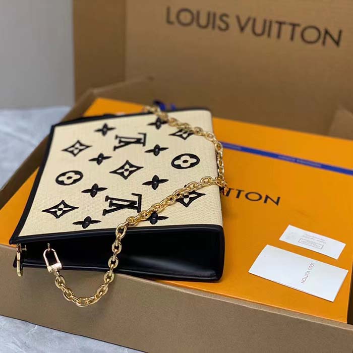 Louis Vuitton Unisex Toiletry Pouch On Chain Black Lotus Cotton Cowhide Leather