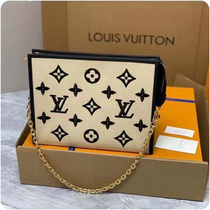 Louis Vuitton Unisex Toiletry Pouch On Chain Black Lotus Cotton Cowhide Leather