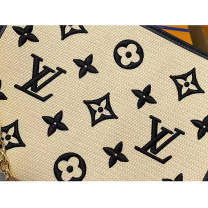 Louis Vuitton Unisex Toiletry Pouch On Chain Black Lotus Cotton Cowhide Leather