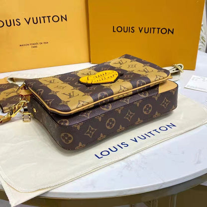 Louis Vuitton Unisex Trio Messenger Bag Monogram Stripes Brown Coated Canvas