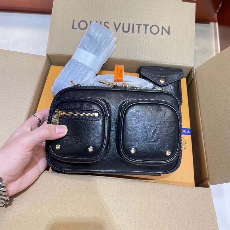 Louis Vuitton Unisex Utility Crossbody Bag Black Calfskin Leather Double Zip Closure