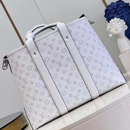 Louis Vuitton Unisex Weekend Tote NM Optic White Monogram Coated Canvas Taiga Cowhide