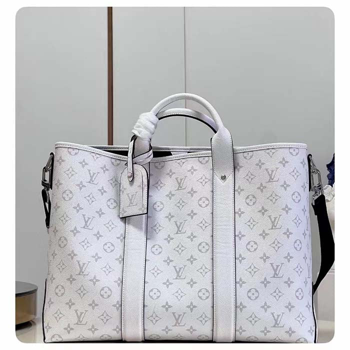 Louis Vuitton Unisex Weekend Tote NM Optic White Monogram Coated Canvas Taiga Cowhide