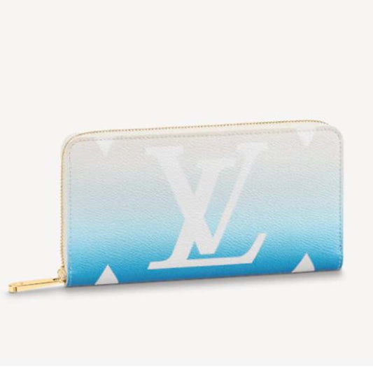 Louis Vuitton Unisex Zippy Wallet Blue Monogram Coated Canvas Cowhide Leather