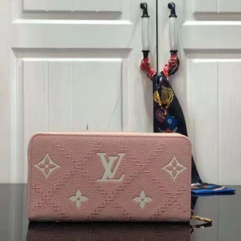 Louis Vuitton Unisex Zippy Wallet Pink Monogram Empreinte Embroidered Cowhide Leather