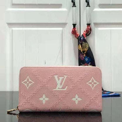 Louis Vuitton Unisex Zippy Wallet Pink Monogram Empreinte Embroidered Cowhide Leather