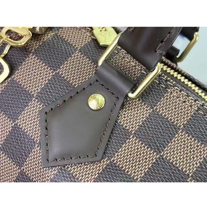 Louis Vuitton Women LV Braided Speedy 25 Handbag Damier Ebene Coated Canvas