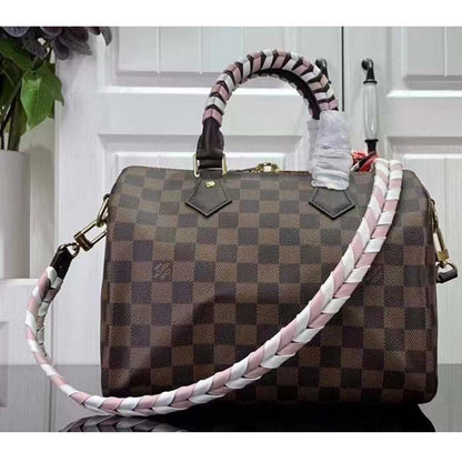 Louis Vuitton Women LV Braided Speedy 25 Handbag Damier Ebene Coated Canvas