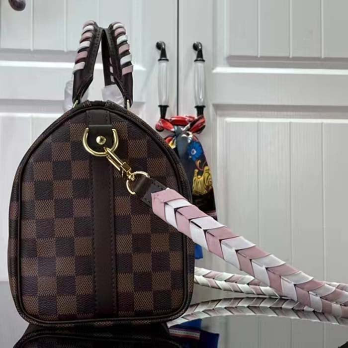 Louis Vuitton Women LV Braided Speedy 25 Handbag Damier Ebene Coated Canvas