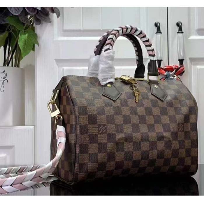 Louis Vuitton Women LV Braided Speedy 25 Handbag Damier Ebene Coated Canvas