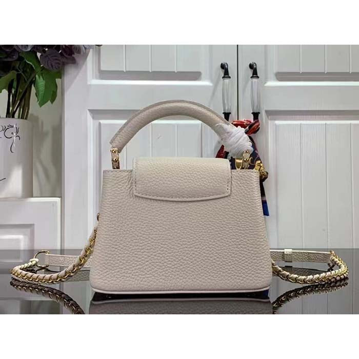 Louis Vuitton Women LV Capucines Mini Handbag Quartz White Taurillon Leather Cowhide