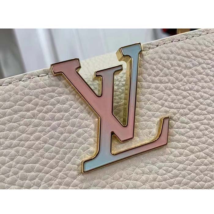 Louis Vuitton Women LV Capucines Mini Handbag Quartz White Taurillon Leather Cowhide