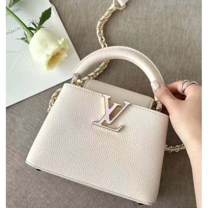 Louis Vuitton Women LV Capucines Mini Handbag Quartz White Taurillon Leather Cowhide