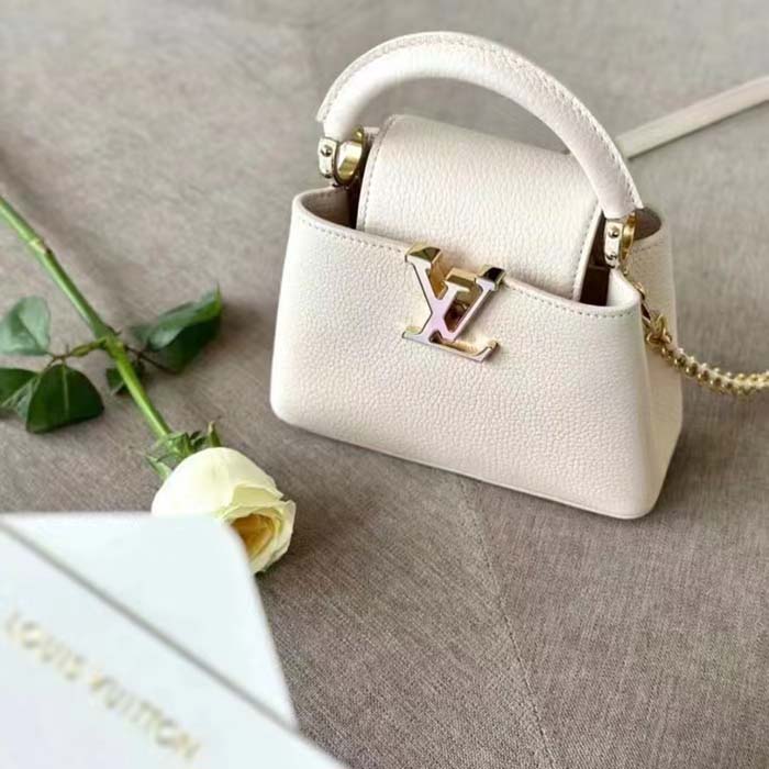 Louis Vuitton Women LV Capucines Mini Handbag Quartz White Taurillon Leather Cowhide