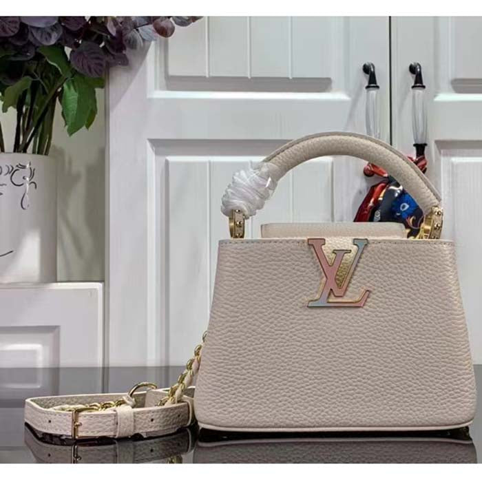 Louis Vuitton Women LV Capucines Mini Handbag Quartz White Taurillon Leather Cowhide