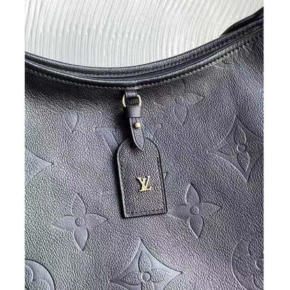 Louis Vuitton Women LV CarryAll MM Handbag Black Embossed Supple Grained Cowhide Leather