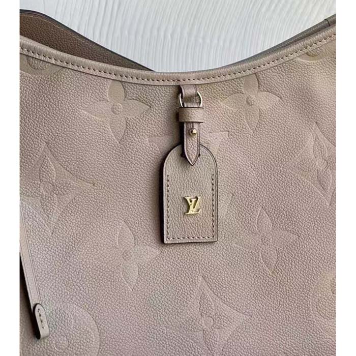 Louis Vuitton Women LV CarryAll MM Handbag Tourterelle Gray Embossed Supple Grained Cowhide