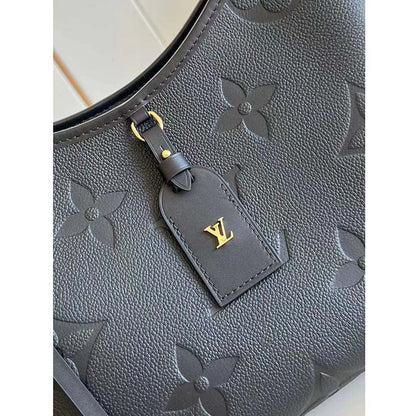 Louis Vuitton Women LV CarryAll PM Handbag Black Embossed Supple Grained Cowhide