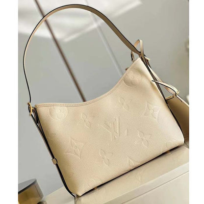 Louis Vuitton Women LV CarryAll PM Handbag Crème Beige Embossed Supple Grained Cowhide