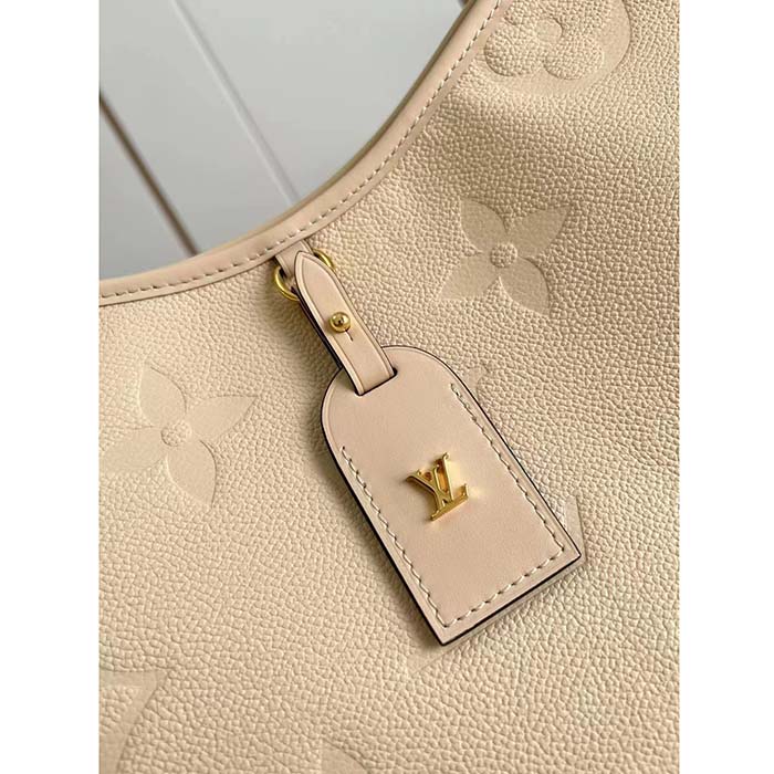 Louis Vuitton Women LV CarryAll PM Handbag Crème Beige Embossed Supple Grained Cowhide