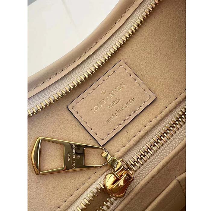 Louis Vuitton Women LV CarryAll PM Handbag Crème Beige Embossed Supple Grained Cowhide