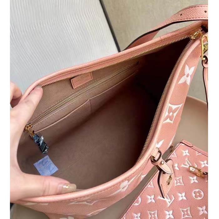 Louis Vuitton Women LV CarryAll PM Handbag Pink Embossed Supple Grained Cowhide