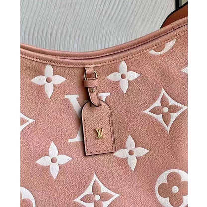 Louis Vuitton Women LV CarryAll PM Handbag Pink Embossed Supple Grained Cowhide