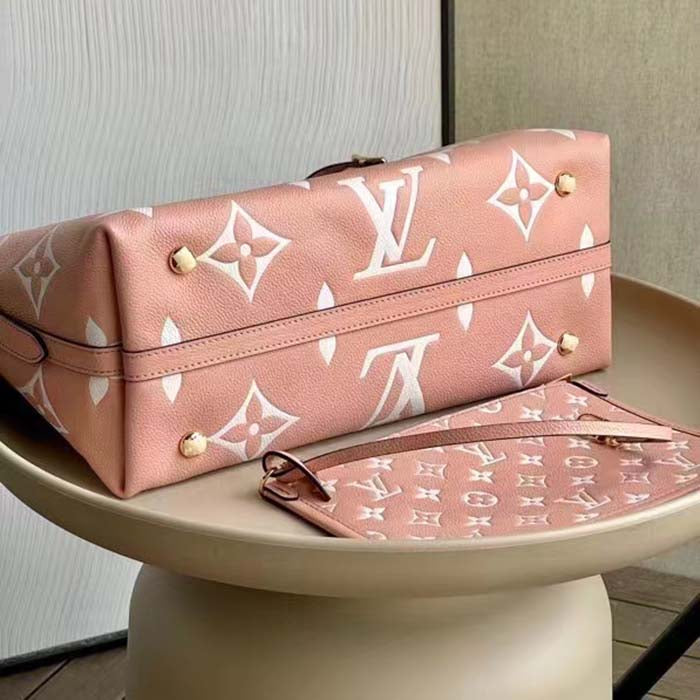 Louis Vuitton Women LV CarryAll PM Handbag Pink Embossed Supple Grained Cowhide