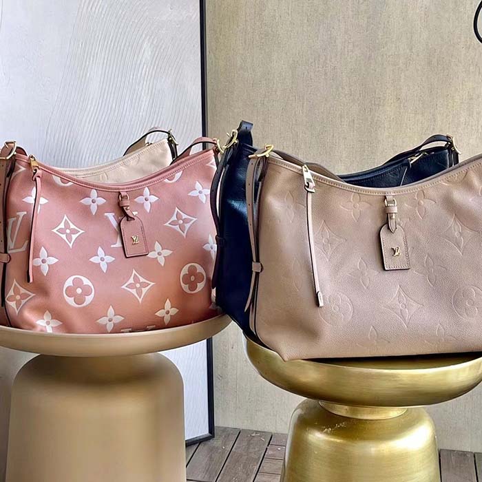 Louis Vuitton Women LV CarryAll PM Handbag Pink Embossed Supple Grained Cowhide