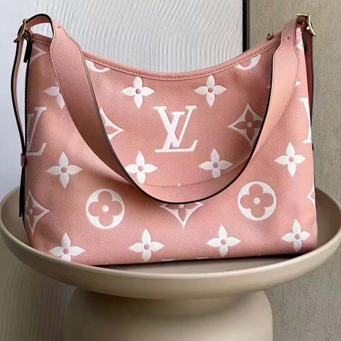 Louis Vuitton Women LV CarryAll PM Handbag Pink Embossed Supple Grained Cowhide