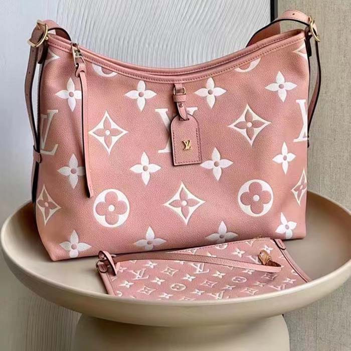 Louis Vuitton Women LV CarryAll PM Handbag Pink Embossed Supple Grained Cowhide