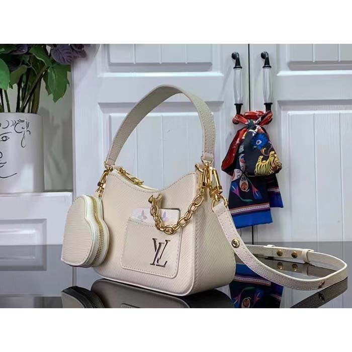 Louis Vuitton Women LV Marellini Handbag White Quartz Epi Grained Cowhide Leather