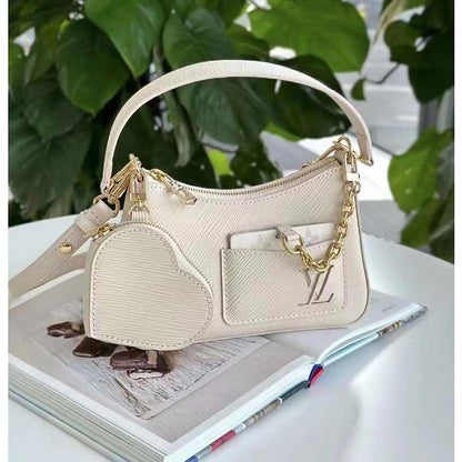 Louis Vuitton Women LV Marellini Handbag White Quartz Epi Grained Cowhide Leather