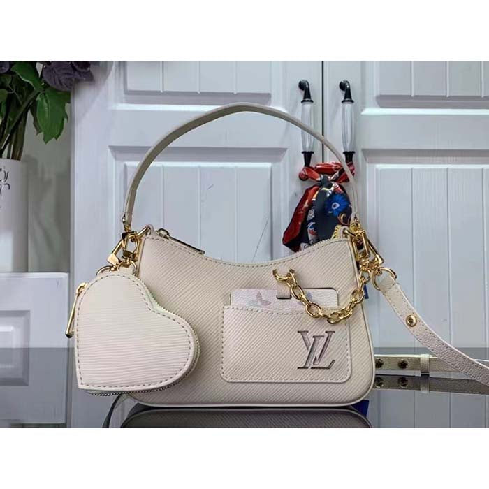 Louis Vuitton Women LV Marellini Handbag White Quartz Epi Grained Cowhide Leather