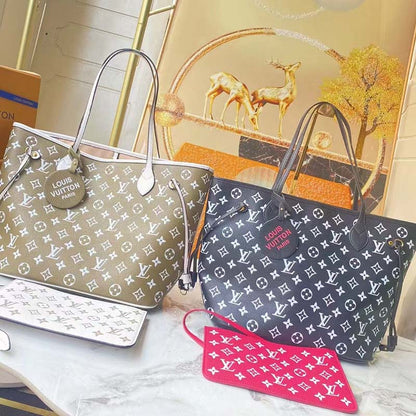 Louis Vuitton Women LV Neverfull MM Carryall Tote Bag Printed Embossed Grained Cowhide