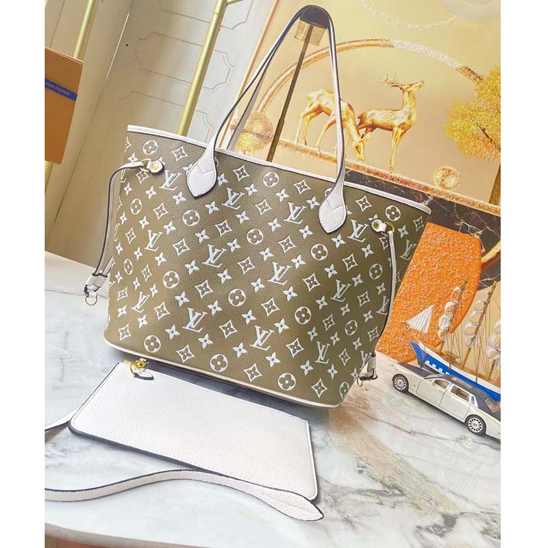 Louis Vuitton Women LV Neverfull MM Carryall Tote Bag Printed Embossed Grained Cowhide