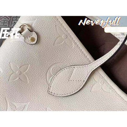 Louis Vuitton Women LV Neverfull MM Carryall Tote Crème Beige Embossed Grained Cowhide