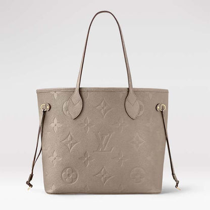 Louis Vuitton Women LV Neverfull MM Carryall Tote Tourterelle Gray Embossed Grained Cowhide