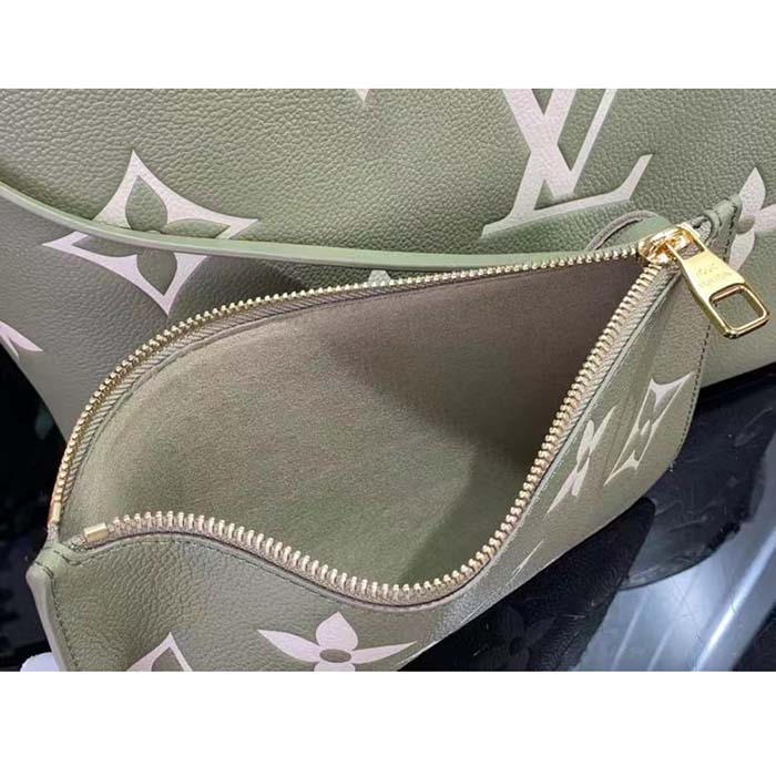 Louis Vuitton Women LV Neverfull MM Light Khaki Cream Monogram Empreinte Embossed Grained Cowhide Leather