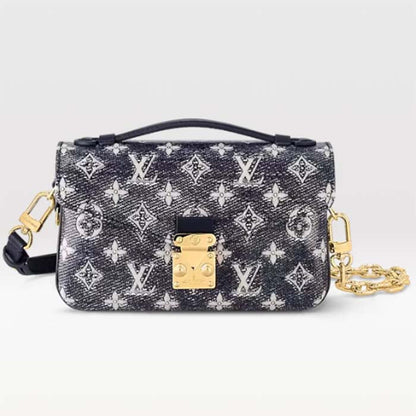 Louis Vuitton Women LV Pochette Métis East West Handbag Blue Monoglam Coated Canvas