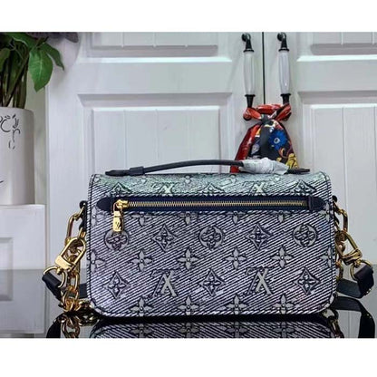 Louis Vuitton Women LV Pochette Métis East West Handbag Blue Monoglam Coated Canvas