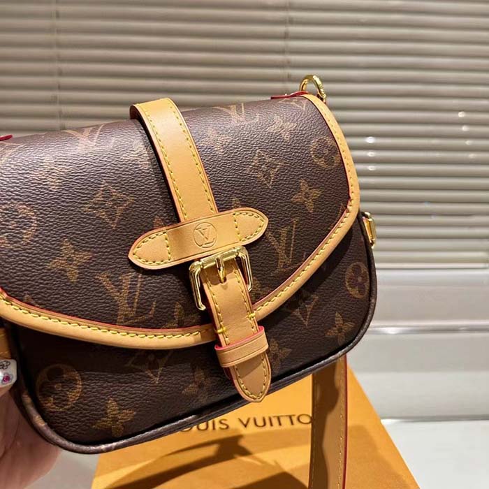 Louis Vuitton Women LV Saumur BB Monogram Coated Canvas Natural Cowhide Magnetic Closure