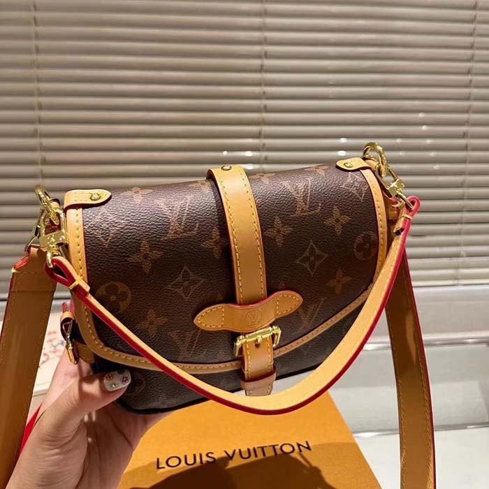 Louis Vuitton Women LV Saumur BB Monogram Coated Canvas Natural Cowhide Magnetic Closure