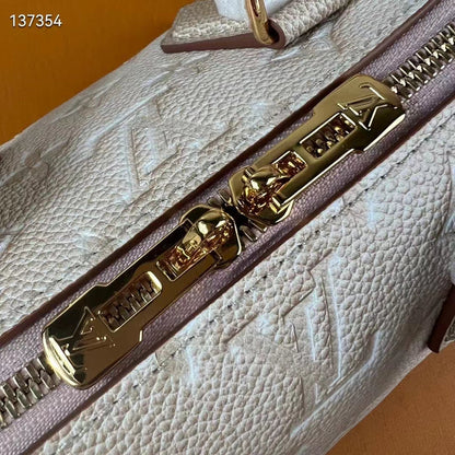 Louis Vuitton Women LV Speedy Bandouliere 20 Bag Beige Embossed Grained Cowhide Leather