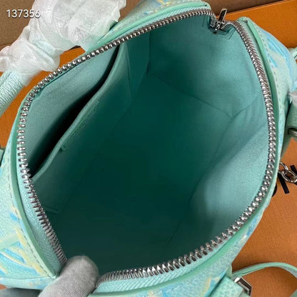 Louis Vuitton Women LV Speedy Bandouliere 20 Bag Green Embossed Grained Cowhide Leather