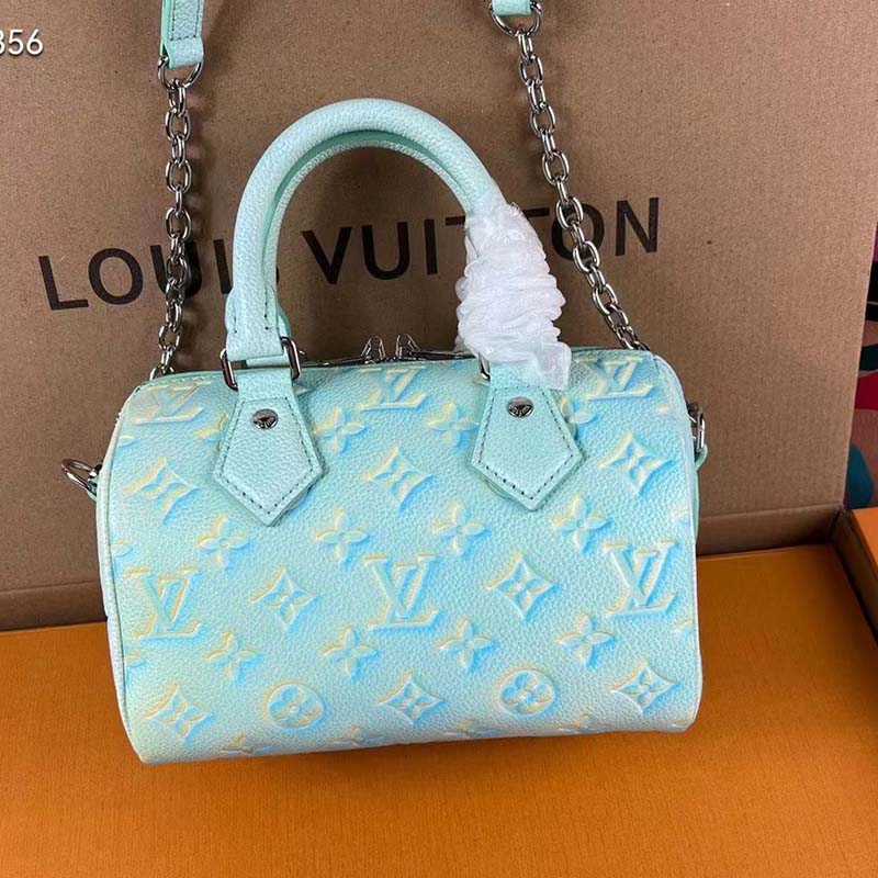 Louis Vuitton Women LV Speedy Bandouliere 20 Bag Green Embossed Grained Cowhide Leather