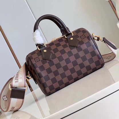 Louis Vuitton Women LV Speedy Bandoulière 20 Damier Ebene Coated Canvas Cowhide Leather