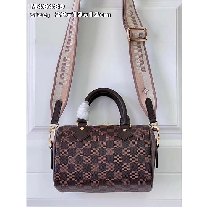 Louis Vuitton Women LV Speedy Bandoulière 20 Damier Ebene Coated Canvas Cowhide Leather