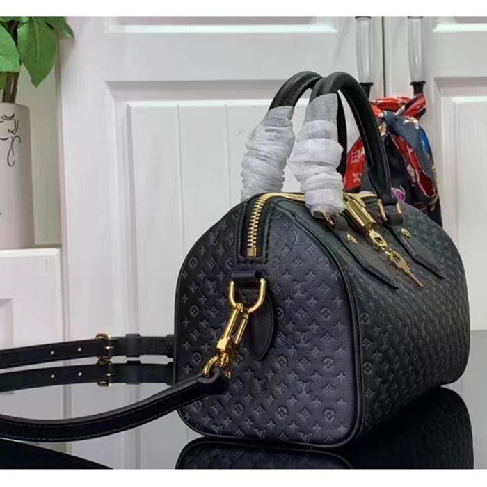 Louis Vuitton Women LV Speedy Bandouliere 20 Handbag Black Calfskin Double Zip