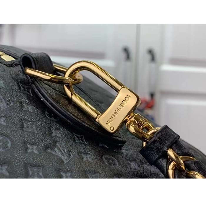 Louis Vuitton Women LV Speedy Bandouliere 20 Handbag Black Calfskin Double Zip